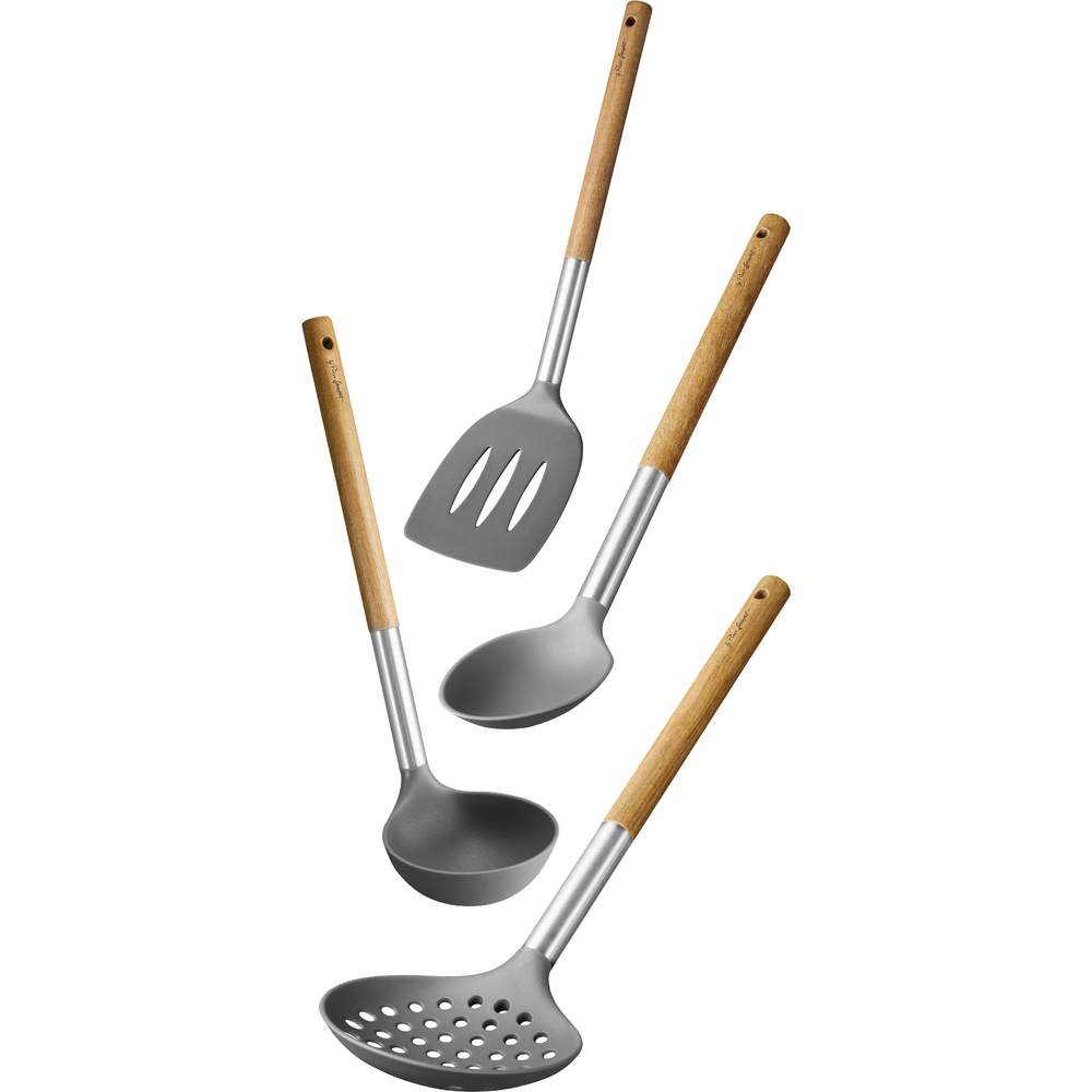 Set of Wooden Handled Cooking Utensils - Dishwasher Safe - Nylon